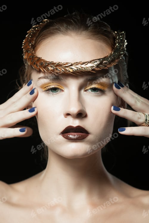 Preview: Portrait Of Beautiful Young Model With Evening Make Up, Perfect Skin. Over Black Background. Trendy