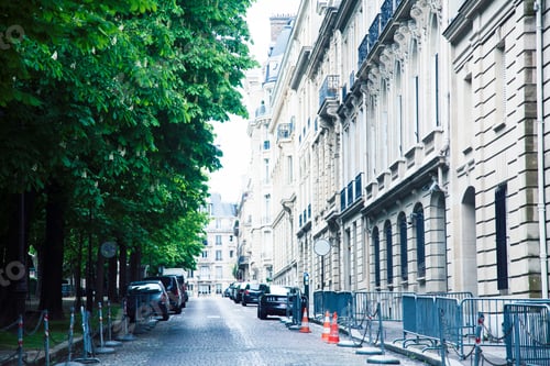 Preview: Houses On French Streets Of Paris. Citylife Concept, Black Balcony Lace
