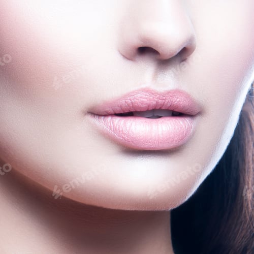Preview: Beauty Lips. Part Of Woman Face, Perfect Skin. White Background. Skincare Facial Treatment Concept