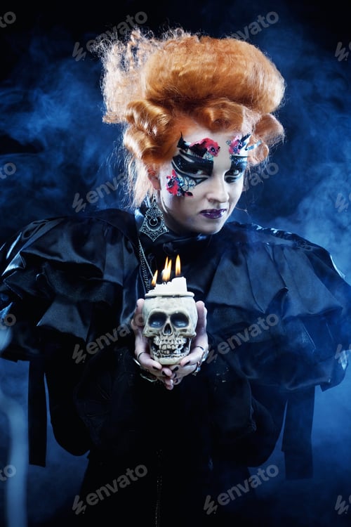 Preview: Picture A Beautiful Fantasy Woman With Skull. Halloween Theme. Party Theme.