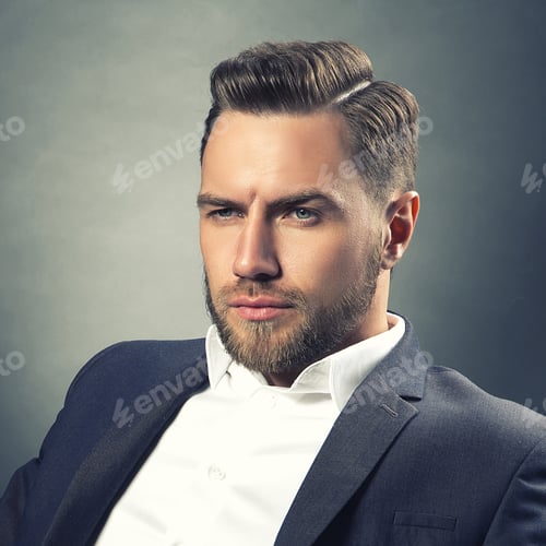 Preview: Young Handsome Bearded Caucasian Man Sitting On Chair With Cognac And A Cigar. Perfect Skin And