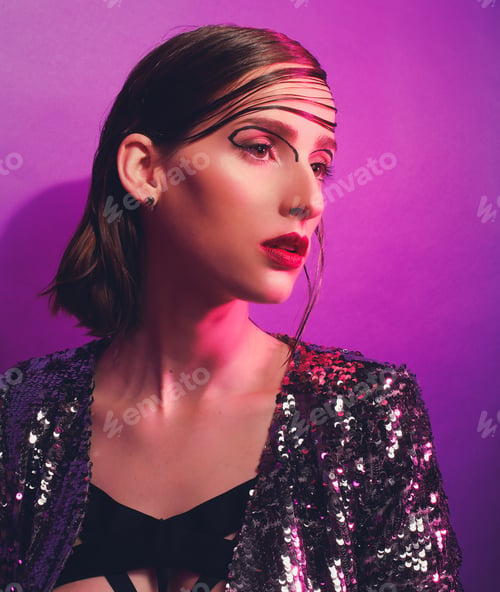 Preview: Fashion Model Posing Over Purple Background