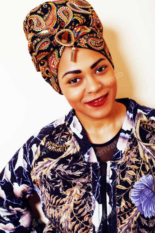 Preview: Beauty Bright African Woman With Creative Make Up, Shawl On Head
