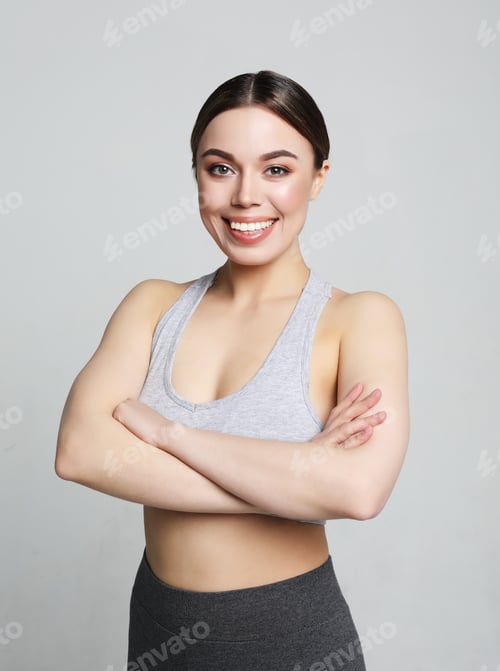 Preview: Smiling Woman With Beautiful Body After Diet, Isolated On White Background