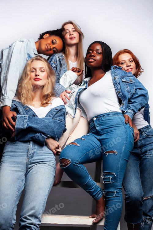 Preview: Diverse Multi Nation Girls Group, Teenage Friends Company Cheerful Having Fun, Happy Smiling, Cute