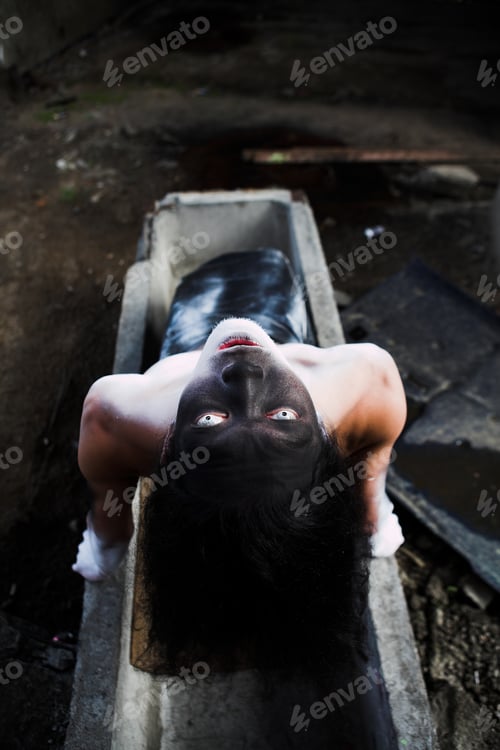 Preview: Man With Creative Face-Art. Cyber Zombi Style. Shot In Destroyed Building.