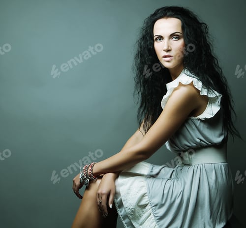 Preview: Beautiful Woman In Elegant Dress, Studio Shot