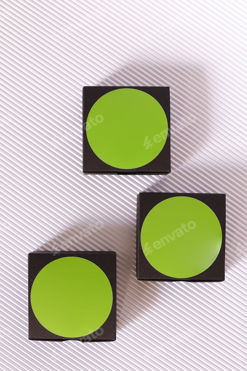 Preview: Round Green Space On Cube For Your Brand Of Cosmetic Product. Concept Of Branding For Online Shop.