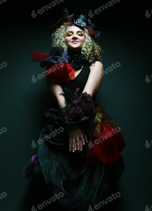 Preview: Fashion Shot Of Lady In Doll Style. Creative Make-Up.Fantasy Dress.
