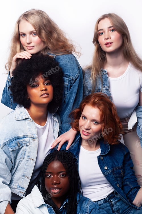 Preview: Diverse Multi Nation Girls Group, Teenage Friends Company Cheerful Having Fun, Happy Smiling, Cute
