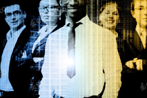Preview: Successful Business People And A City. Double Exposure Creative Concept.
