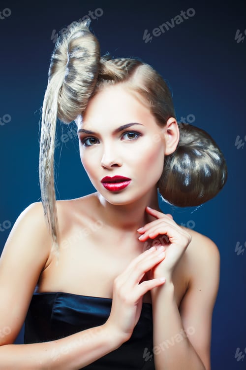 Preview: Young Elegant Woman With Creative Hair Style Leopard Print Close