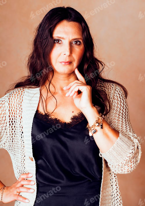 Preview: Mature Brunette Real Middle Age Woman Well Dressed Posing Smilin