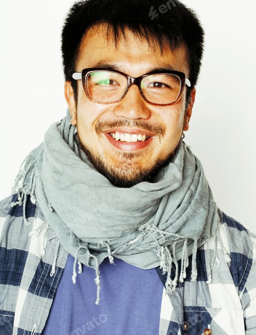 Preview: Young Handsome Asian Man Hipster In Glasses On White Background,