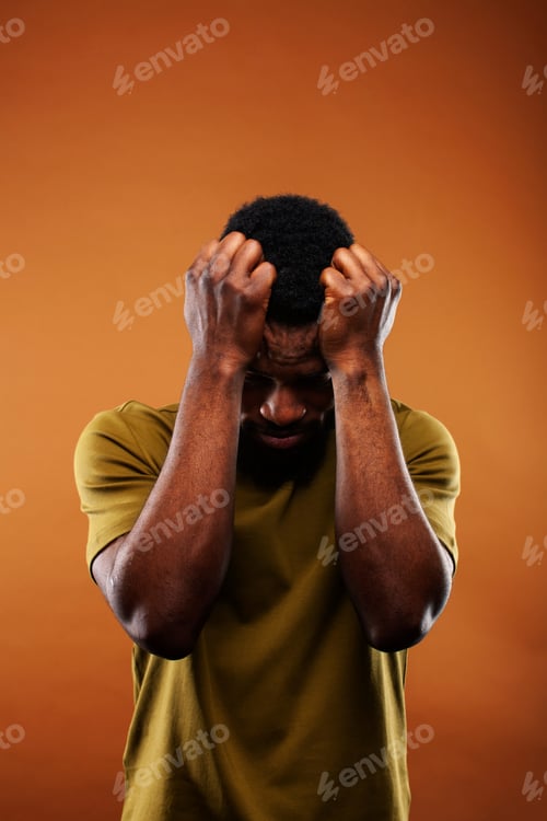 Preview: Young Pretty African American Man Posing Cheerful On Brown Background, Lifestyle People Concept