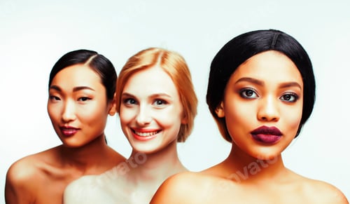Preview: Different Nation Woman: Asian, African-American, Caucasian Together Isolated On White Background