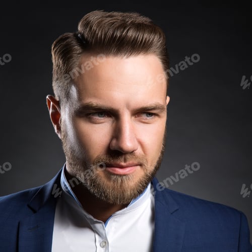 Preview: Man Portrait. Smile, Hairstyle, Beard And Suit