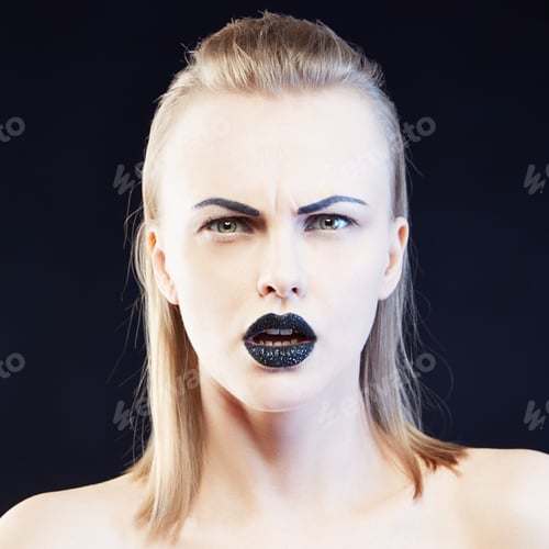 Preview: Beauty Face Of Caucasian Blonde Woman With Party Make Up And Hair Style. Glamour Sparkle Black