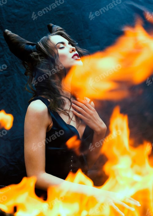 Preview: Bright Mysterious Woman With Horn Hair, Halloween Celebration
