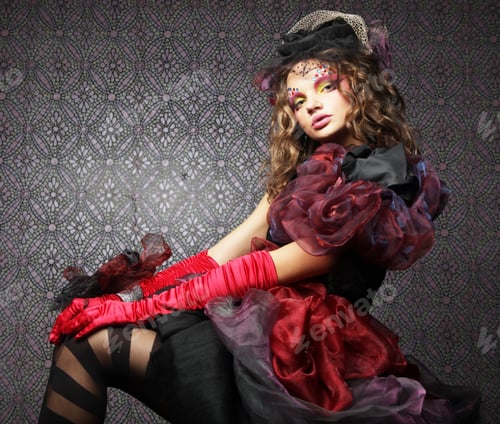 Preview: Fashion Shot Of Woman In Doll Style. Creative Make-Up.Fantasy Dress.