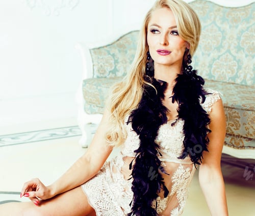 Preview: Pretty Blond Woman In Rich Luxury House Interior, Fashion People
