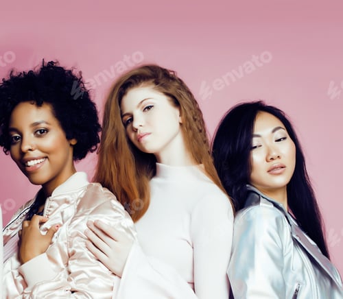 Preview: Lifestyle And People Concept: Young Pretty Diversity Nations Woman With Different Age Children