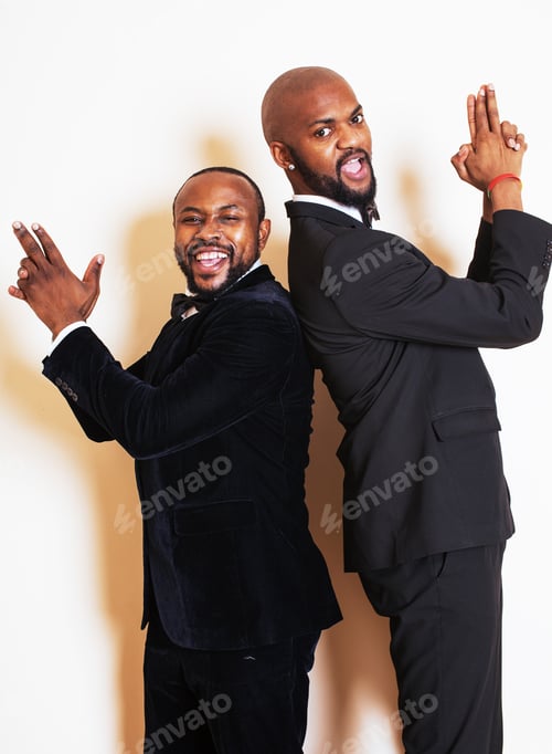 Preview: Two Afro-American Businessmen In Black Suits Emotional Posing, G