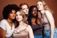 Preview: Five Stylish Women Posing Together in Studio