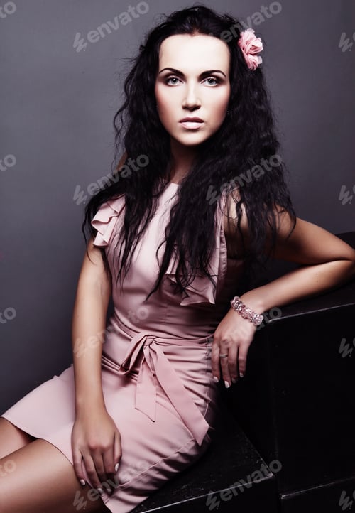 Preview: Beautiful Woman In Elegant Dress, Studio Shot