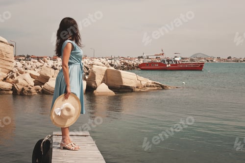 Preview: Young Happy Woman Posing Near Sea, Summer Vacation