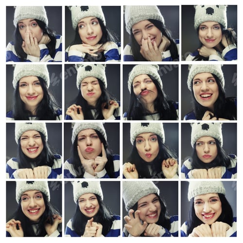 Preview: Expressive Young Woman in Collage Making Faces
