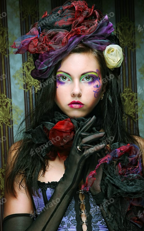 Preview: Beautiful Lady With Artistic Make-Up.Doll Style.