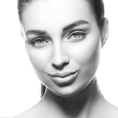 Preview: Closeup Model Gir Face With Natural Makeup And Clean Skin. Skincare Treatment Spa Concept. White