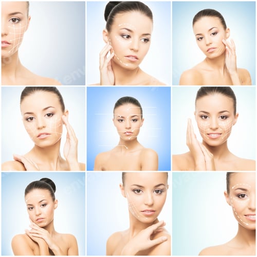 Preview: Close-Up Portrait Of Beautiful, Fresh, Healthy And Sensual Girl With Arrows On Her Face. Medicine