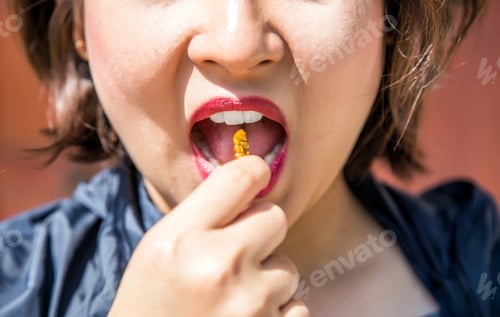 Preview: Eating Boil Worm Protein Food In Asian