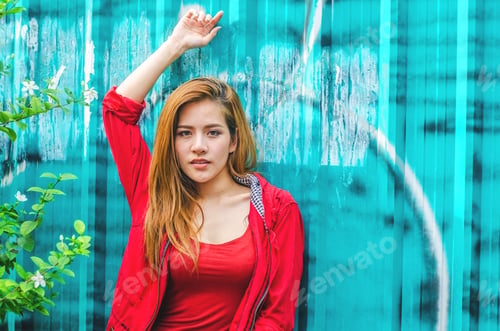 Preview: Lifestyle Fashion Portrait Of Thai Adult Young Beautiful Girl Long Hair Relax And Smile,Wearing