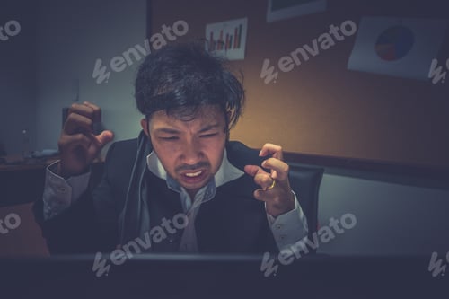 Preview: Asian Businessman Under Stress Due To Excessive Work,Feeling Exhausted,Young Clerk Has A Problem In