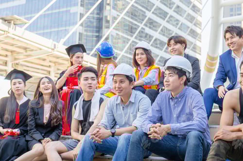 Preview: Group Of Successful Beautiful Young Business People Meeting Greeting Outside Office, Feeling Happy