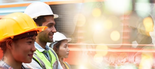 Preview: Successful Specialists Engineers Or Industrial Workers Wearing Safety Clothing Standing In Line