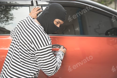 Preview: Thief Try To Break Into Car With Key (Theft Concept)