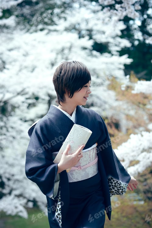 Preview: Cherry Blossom Season Female Material Of Beautiful Women In Full Bloom Of Kimono
