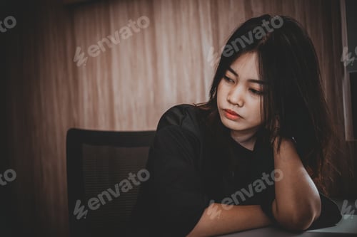 Preview: Beautiful Thai Woman Very Sad From Unrequited Love,Serious From Work In A Office