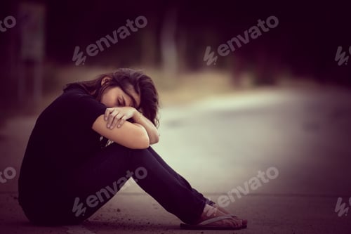 Preview: Asian Beautiful Girl Feel Alone In The Forest,Sad Woman Concept,Thailand People,Lady Sadness About
