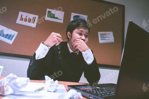 Preview: Asian Businessman Under Stress Due To Excessive Work,Feeling Exhausted,Young Clerk Has A Problem In
