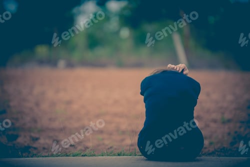 Preview: Asian Beautiful Girl Feel Alone In The Forest,Sad Woman Concept,Thailand People,Lady Sadness About