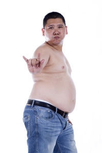 Vorschau: Bauchdicke Menschen im Allgemeinen aufgrund ihres Essverhaltens. Junkfood. Viel Spaß beim Essen