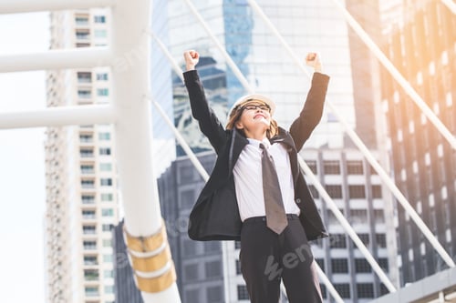 Preview: Middle-Aged Engineer Or Architect Woman In Winner And Success In Business. Middle-Aged Women