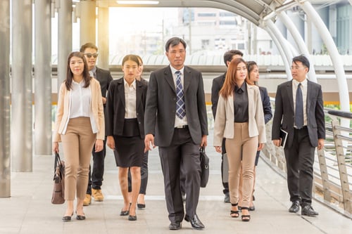 Preview: Group Of Happy Young Business Team, Businesspeople Walking The Outdoor Office Together, Success