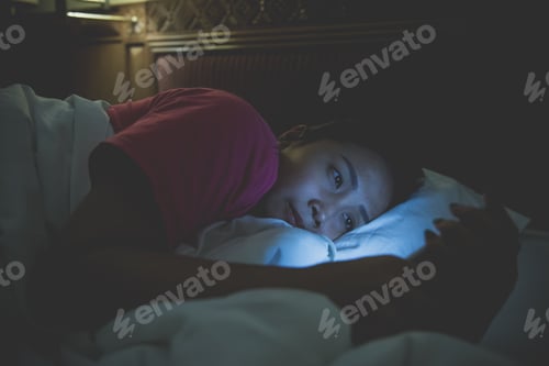 Preview: Asian Woman Playing Game On Smartphone In The Bed At Night,Thailand People,Addict Social Media