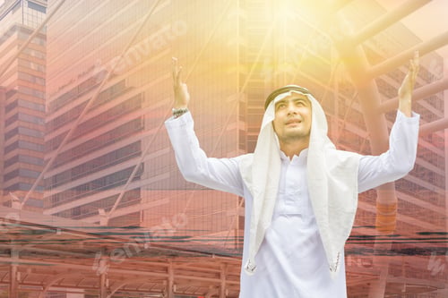 Preview: Success And Happiness Concept, Portrait Of Smiling Arab Middle Eastern Businessman In The City